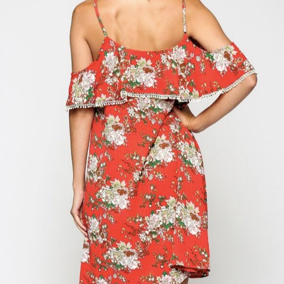 Orange Floral Off-shoulder Spring Dress - Picture 7 of 7